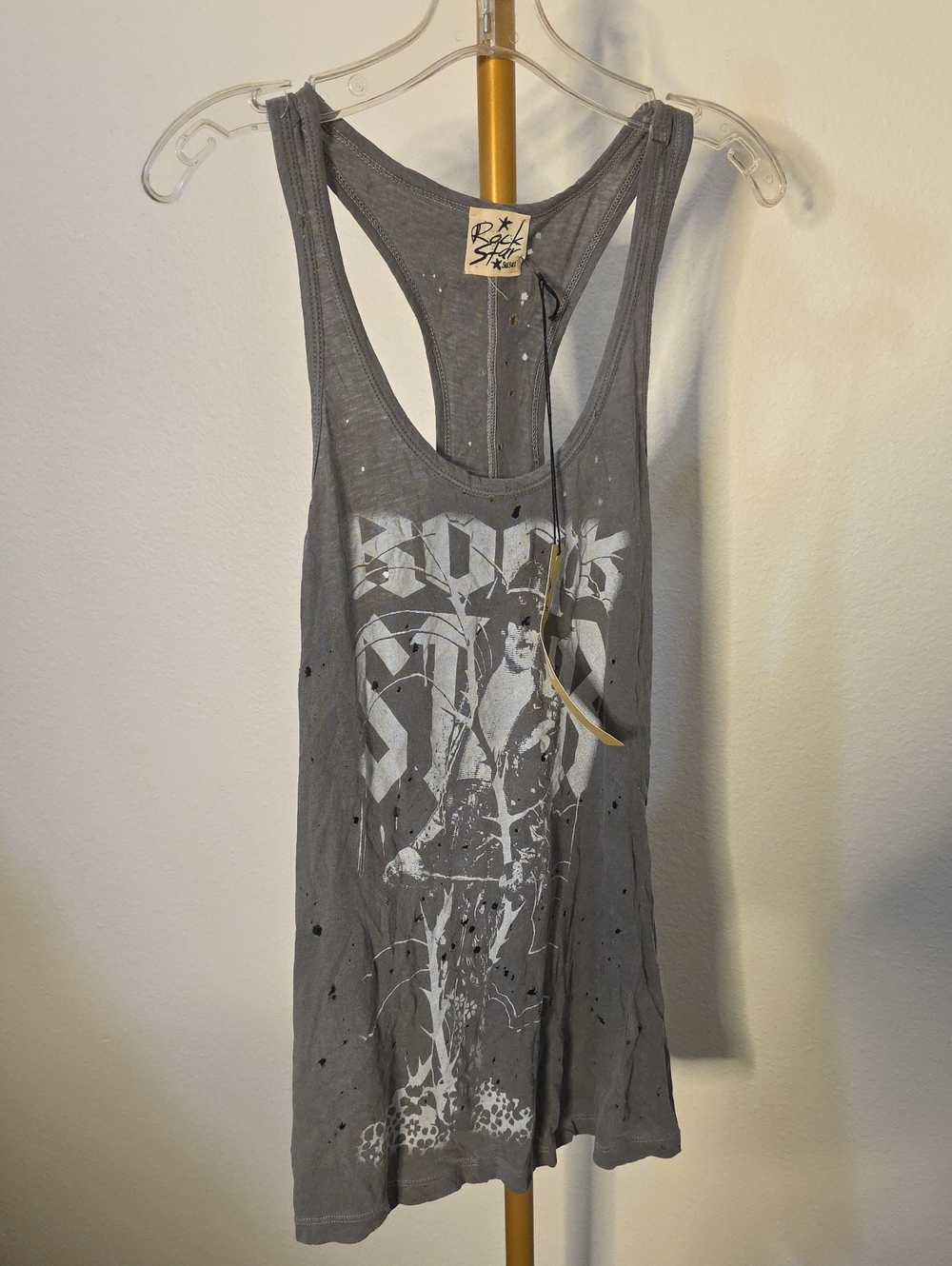 Vintage-Style Gray Graphic Racerback Tank Top